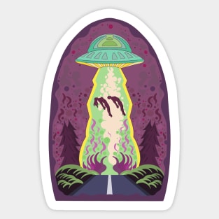 Man and Woman being abducted by alien spacecraft Sticker